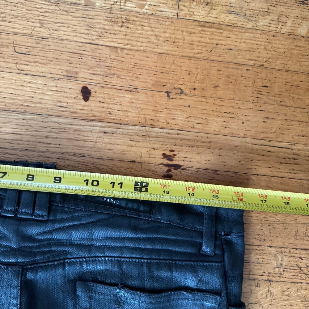 Balmain Biker Jeans Mens 32 Black Excellent Waxed Oliver Ribbed Moto Denim - Picture 5 of 5
